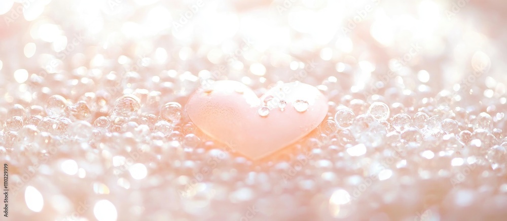 Poster delicate heart-shaped ornament on soft pastel background with shimmering bubbles for romantic occasi