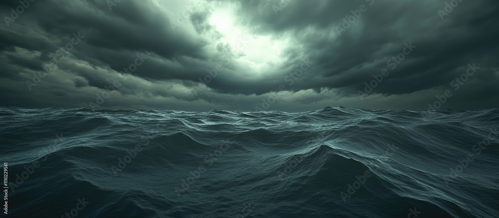 Poster dramatic seascape under stormy skies with turbulent waves and dark clouds creating a moody atmospher