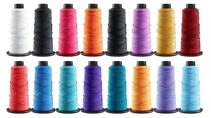Multicolored spools of thread isolated on a white background.
