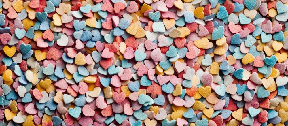Aufkleber colorful heart-shaped confetti background creating a vibrant and cheerful visual texture for celebra