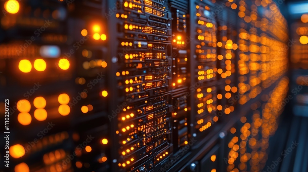 Aufkleber data center storage array with illuminated servers showcasing advanced technology and digital connec
