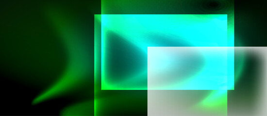 Fototapeta premium Glass squares with neon shiny light abstract background