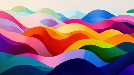 An abstract portrayal of LGBTQ+ inclusion with a colorful wave of diverse geometric shapes flowing seamlessly together, symbolizing unity and pride, minimalist composition