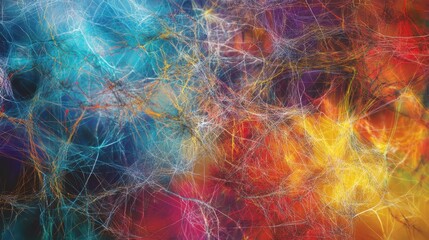 An abstract portrayal of neurodiversity with a colorful neural network design illustrating various cognitive paths and connections, symbolizing different ways of thinking, minimalist composition