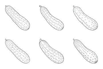 Cucumber silhouette icon set is isolated with flat outline vector illustration