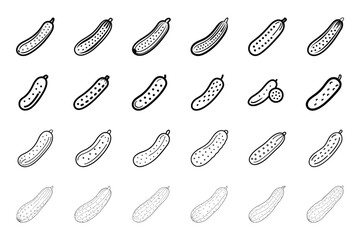 Cucumber silhouette icon set is isolated with flat outline vector illustration