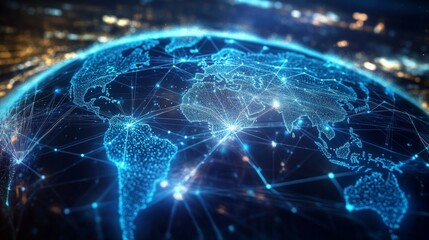 3D rendering world map dark blue background made A digital platform connecting