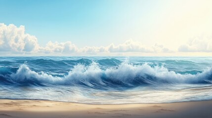 Fototapeta premium Soft ocean wave on the sandy beach, background.