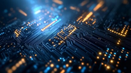 Close-up computer circuit board made up various The computer's journey through