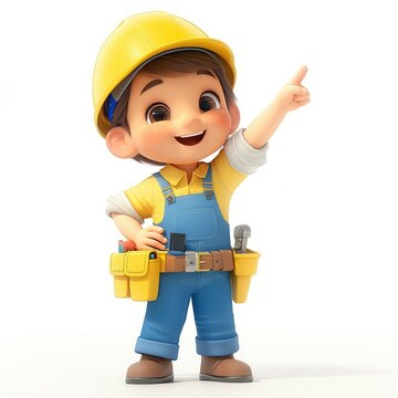 recommend clip art: Cute cartoon boy construction worker pointing.