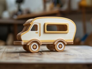 Wooden toy truck on table