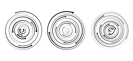 Circular spiral rhythm of sound wave in form of lines and dots. Dynamic spiral linear transition.