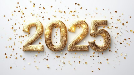 A radiant golden  surrounded by delicate golden particles, placed on a simple white background