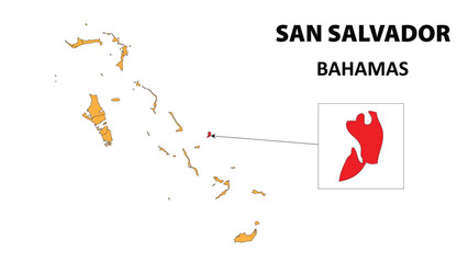 Obraz premium San Salvador Map is highlighted on the Bahamas map with detailed state and region outlines.