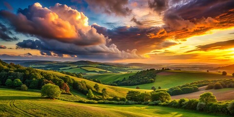 Captivating Landscape with Dynamic Sky and Lush Greenery Showcasing Rule of Thirds in Nature Photography for Stunning Stock Image Use