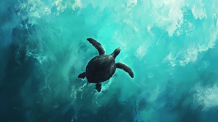 Obraz premium A serene turtle gliding gracefully through clear ocean waters.