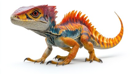 Obraz premium Colorful fantasy lizard, vibrant scales, detailed 3D render, isolated on white.