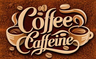 Coffee Caffeine, Elegant Typography Design with Cups and Beans for Cafe, Restaurant or Coffee Shop Branding - Powered by Adobe