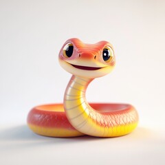 Fototapeta premium Cute cartoon snake with big eyes smiling.