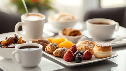 Delicious pastries and coffee for a perfect morning breakfast.