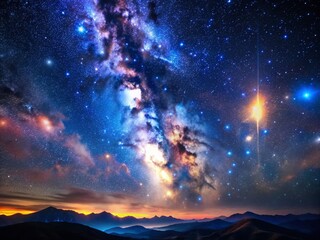 Fototapeta premium Captivating Low Light Photography of a Deep Blue Starry Night Sky Showcasing the Universe's Wonders with Galaxies, Nebulae, and Constellations in Stunning 4K Detail