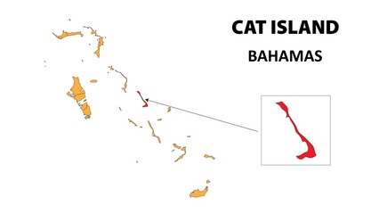Cat Island Map is highlighted on the Bahamas map with detailed state and region outlines.