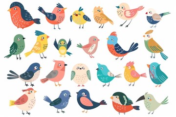 Bird doodle icon set, sparrow symbols, bird sign collection, sketched wild animal pictograms