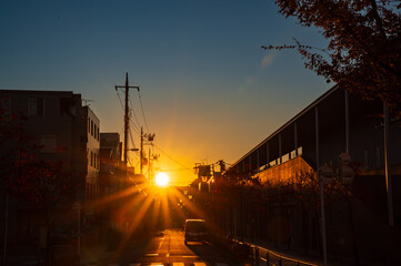 東京の二子玉川の夜明けの風景