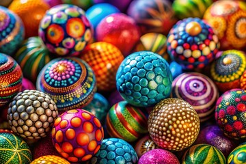 Obraz premium Captivating Macro Photography of Colorful Balls in Various Textures and Patterns Showcasing Depth and Detail for Stock Imagery Use