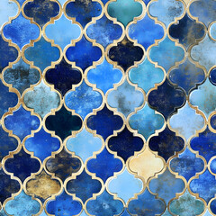 Blue And Gold Mosaic Tile Background 