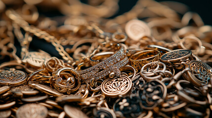 Elegant Pile of Gold Jewelry with Intricate Details