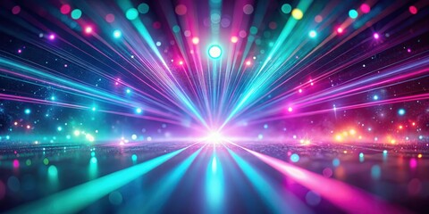 Fototapeta premium Abstract Glow of Blue and Pink Laser Beams Illuminating a Sparkling Ground with a Bright Center Spotlight
