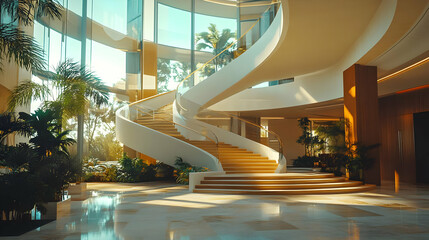 Curved Staircase in Modern Building 3D Illustration