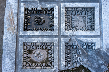 Rows of columns in Perge, Antalya, Turkey. Remains of colonnaded street in Pamphylian ancient city.