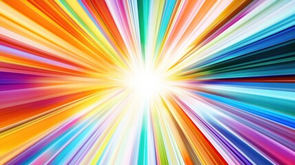 Obraz premium An evocative depiction of abstract, colorful beams of light radiating outward and merging to form a unified, bright center on a neutral backdrop