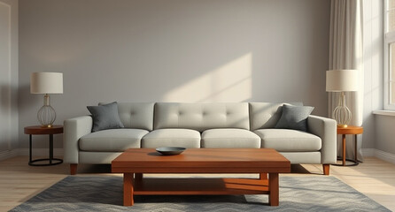 interior with sofa and wooden coffee table - 3d rendered illustration