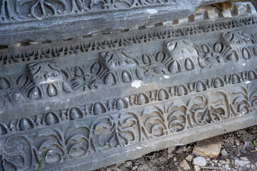 Rows of columns in Perge, Antalya, Turkey. Remains of colonnaded street in Pamphylian ancient city.
