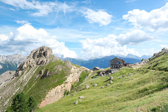 A backcountry hut is a welcome site to hikers in the Italian mou
