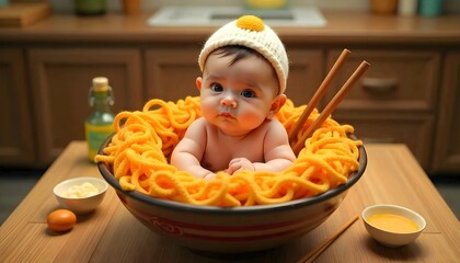 Adorable Baby Dressed as a Bowl of Noodles Creative and Whimsical Baby Photography