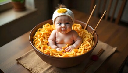 Adorable Baby Dressed as a Bowl of Noodles Creative and Whimsical Baby Photography