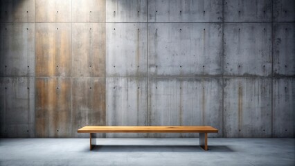 A simple wooden bench sits in front of a concrete wall, illuminated by a single ray of light