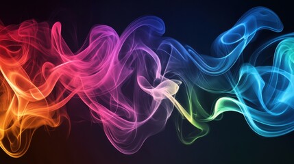 Fototapeta premium An evocative depiction of multi-colored abstract smoke swirling together to create a unified, radiant pattern on a dark background