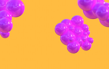 liquid bubble purple and yellow background 3D balls red bubble balloon Geometric render 