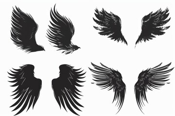 Obraz premium Wings flat icon, angel wings emblem, bird feathers graffiti spray silhouette, pigeon sign, spirituality symbol
