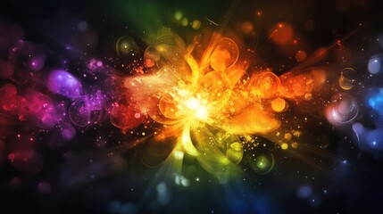 Fototapeta premium An evocative depiction of various abstract, colorful elements forming a radiant, unified cluster on a dark background