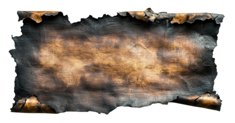 Old burnt parchment paper with textured edges, isolated on transparent cutout background