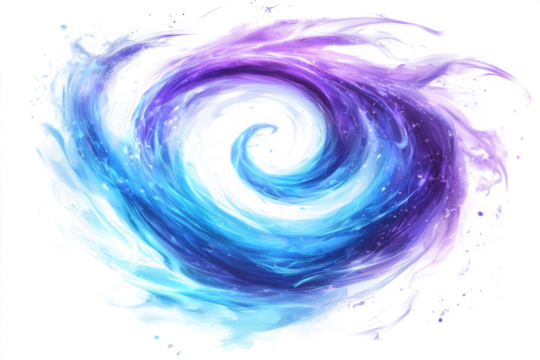 Swirling energy soft ethereal beams in shades of blue and purple isolated on white background.