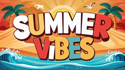 Summer Vibes, Tropical Beach Sunset Design -  Perfect for Summer Vacation, Travel, and Holiday Promotion