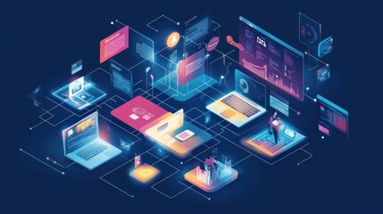 Fototapeta premium Interconnected Devices and Data Flow in a Digital Network