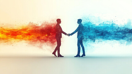 Businessmen shaking hands in front of abstract hyperspeed motion representing successful partnership, collaboration, and rapid progress in the business world, with a futuristic and dynamic feel